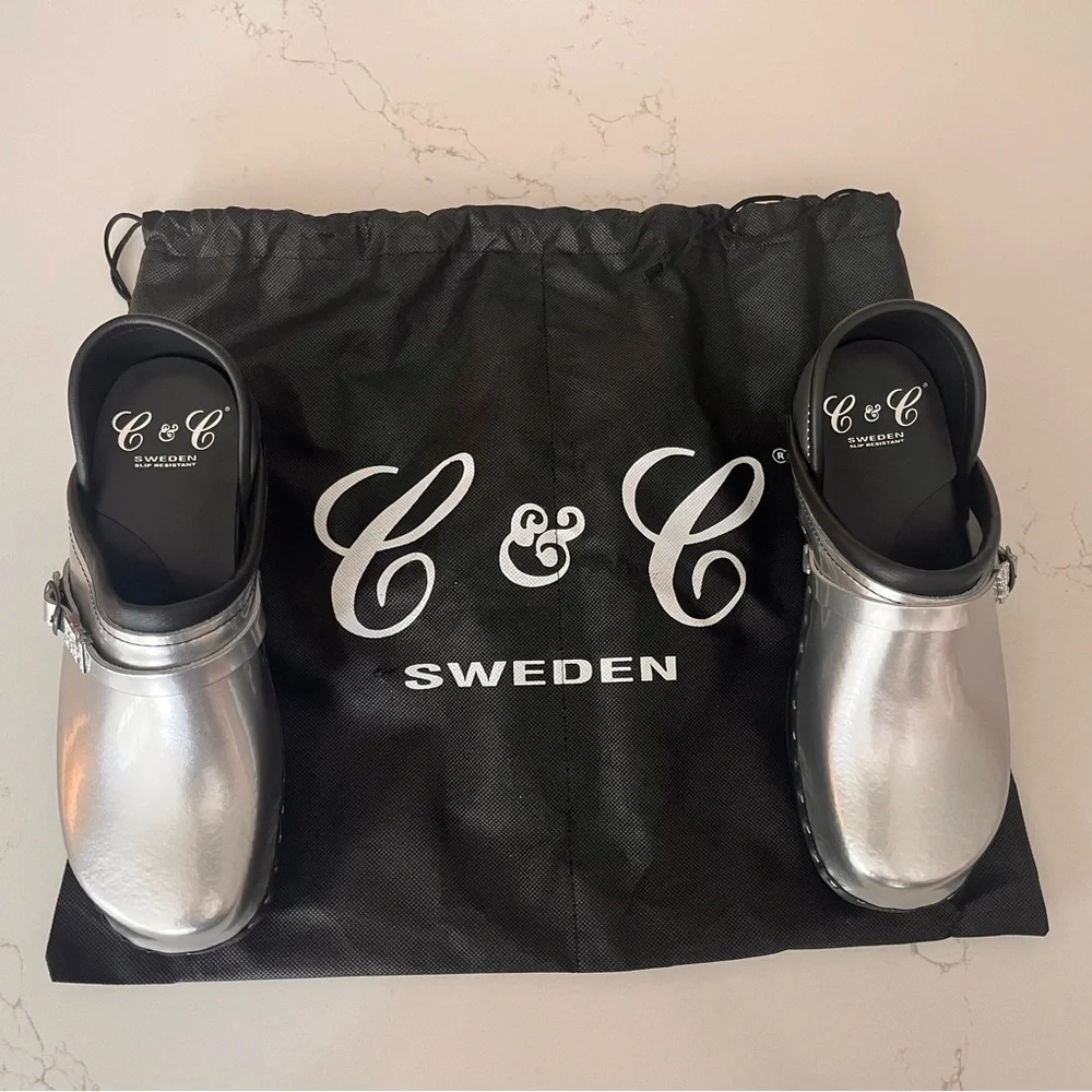C & C-C-Swedish Silver Clogs - Picture 1 of 7